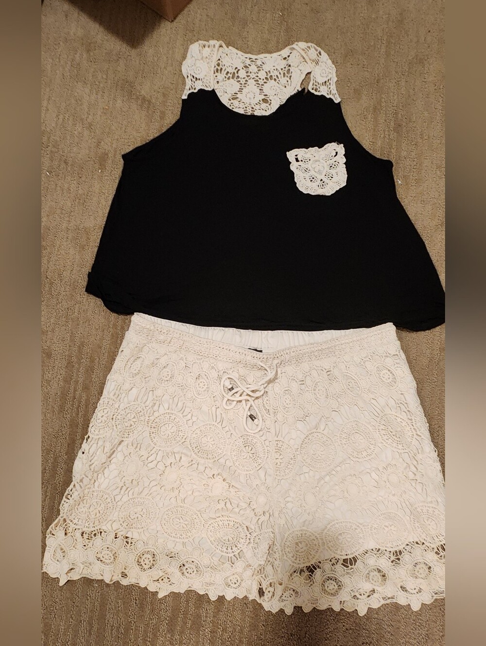 Crochet Lace Cream Tank Top And Women's Shorts - Lightweight Summer Shorts